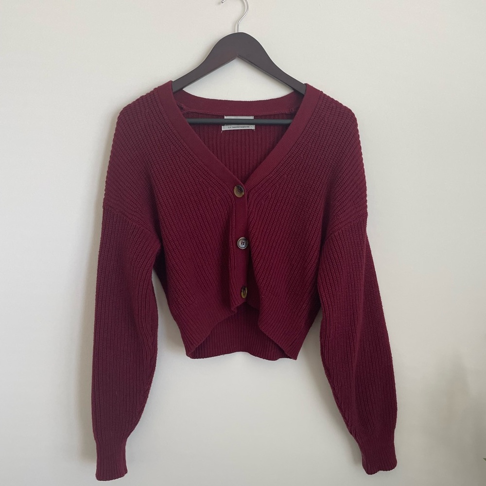 UO Cropped Red Cardigan